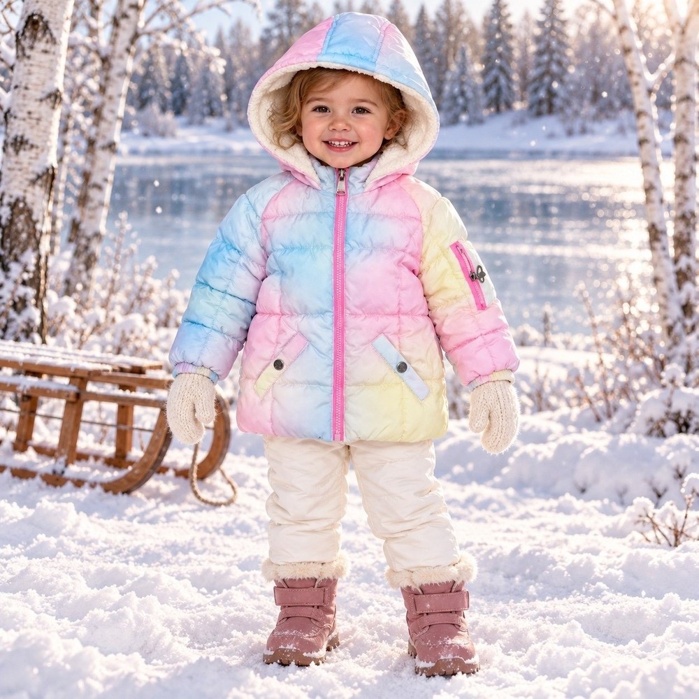 Limited Too Girls 2T Pastel Rainbow Tie Dye Sherpa Hooded Puffer Winter Coat